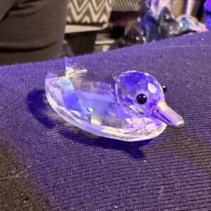 Sleek Glass Duck Figurine - Blue and Silver Accents